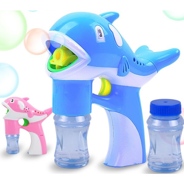 Dolphin Bubble Machine -lapset pitelevät Gatlingin sähkökuplapyssyä vedenpitävillä pojilla ja tytöillä (yksi Dolphin Bubble Gun-Blue [laatikko])