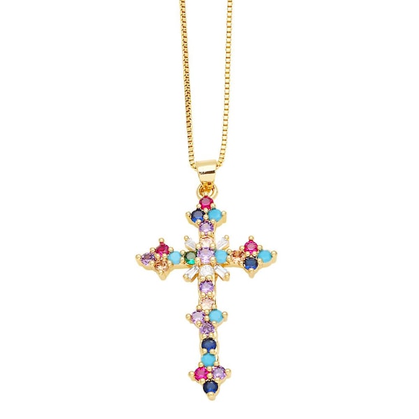 Halsband Vintage Zircon Cross Modesmycken Ac8662 Colorful