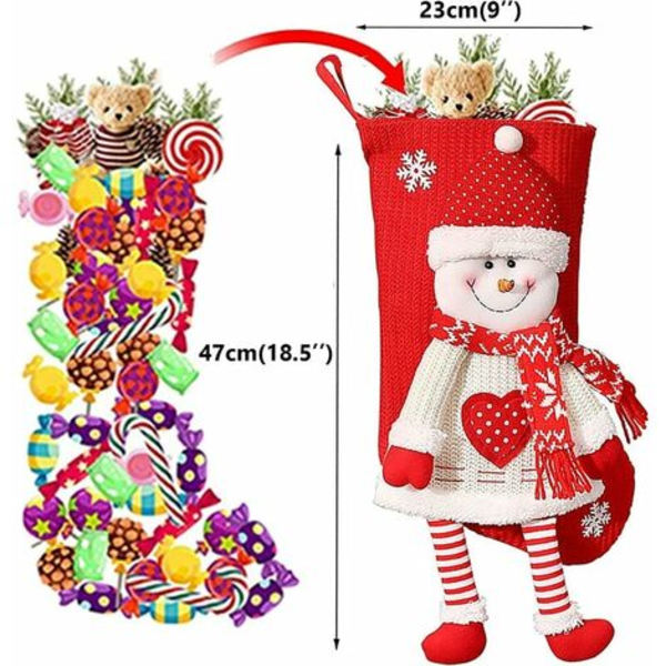 18,5" julstrumpa Stor 3D bedårande snögubbestrumpa för julfest Personliga dekorationsstrumpor