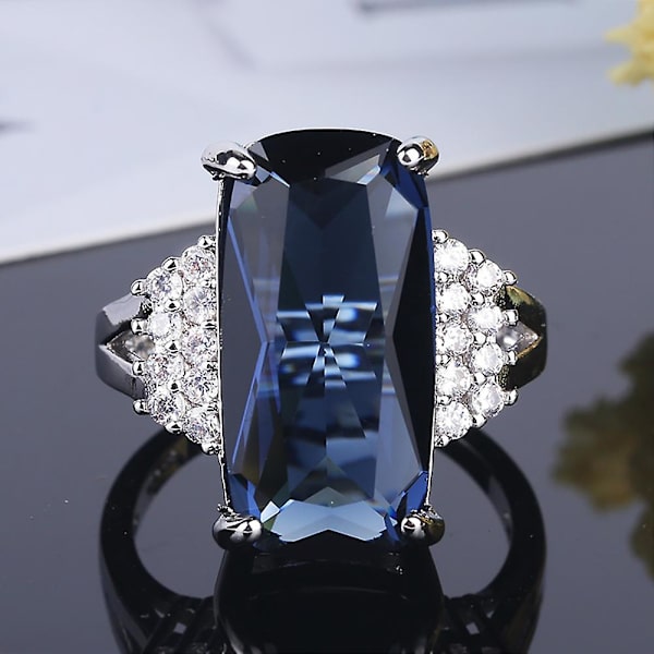 Elegant Bröllopsbröllopsfest Accessoar Kvinnor Avlånga Zirkon Inläggningar Ring Smycken US 8