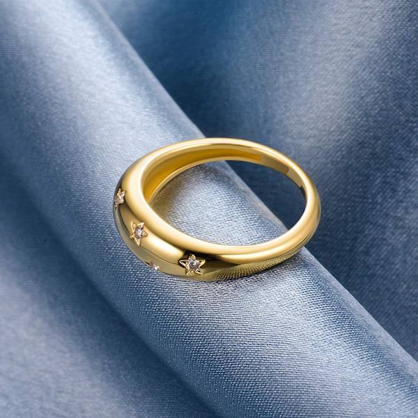 Ring Stjerne Delikat Legering Guld Farve Pentagram Ring til ferie US 8