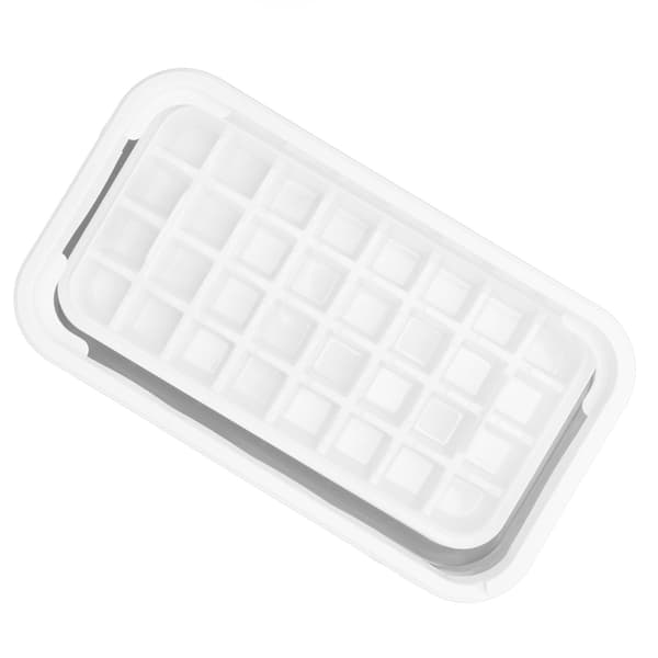 Ice Cube Tray 32 Grids Double Layer Easy Release Ice Maker Mold with Lid for Cocktail Whiskey Coffee White