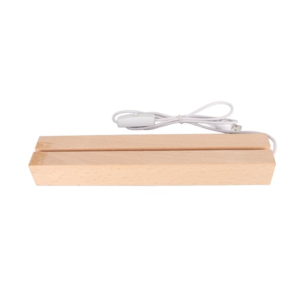 Rektangulär LED-ljusstativ Varmt Ljus USB-gränssnitt Träkonst Ljusdisplaybas för Kristall Akryl 24cm 9.45in
