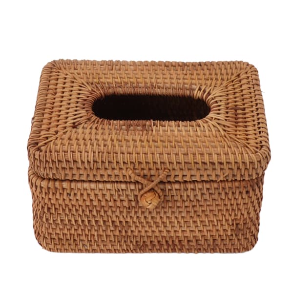 Rektangulær Rattan Tissue Box Holder Badeværelse Organizer Bordplade Soveværelse Stue Bil Kontor