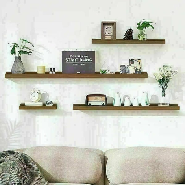 Flydende hylde, badeværelse/stue/soveværelse/køkken dekorativ væghylde, fyrretræ farvehylde (brun 12*60 cm)