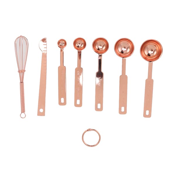 Rustfritt stål 7 i 1 stablebart måleskje sett Rose Gold Egg Separator Leveler