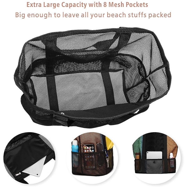 Mesh Tote Beach Bag One Shoulder Badväska, (svart)