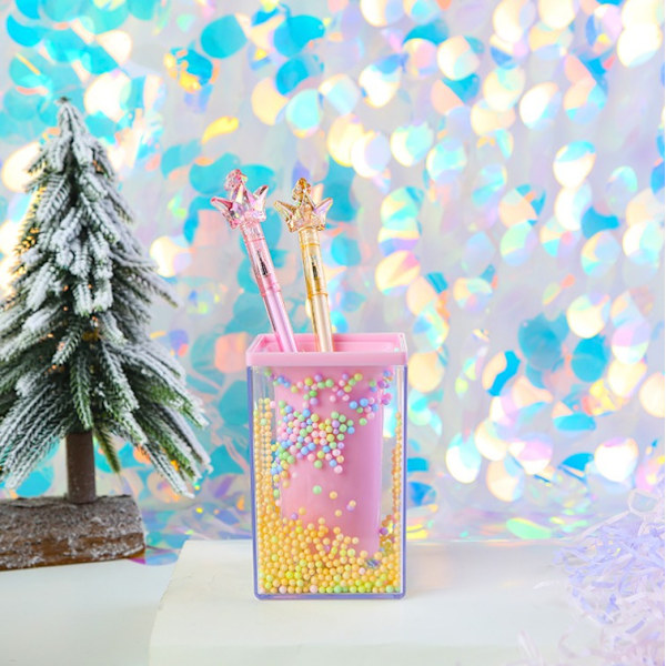 11*7 cm En kreativ akryl fancy farve skum penholder Sød tegneserie kontorartikler Multifunktionel opbevaring penneholder til studerende -Pink Square,