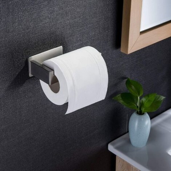 Toiletpapirholder Toiletrulleholder til badeværelse og køkken, rustfrit stål, selvklæbende sølv