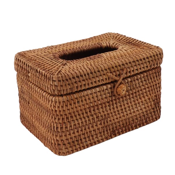 Rektangulær Rattan Tissue Box Holder Badeværelse Organizer Bordplade Soveværelse Stue Bil Kontor