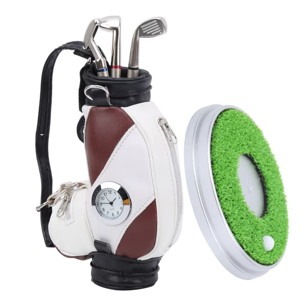 Stationär Golf Pennset 3 Kulspetspennor Mini Väska Zinklegering Golf Pennfodral Bas Brun Vit