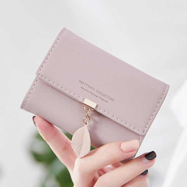 Liten plånbok För Kvinnor Rfid Flickor Plånbok Läder Vegan Löv Pendel Korthållare Organizer Blixtlås Myntväska A916-1149 Pink