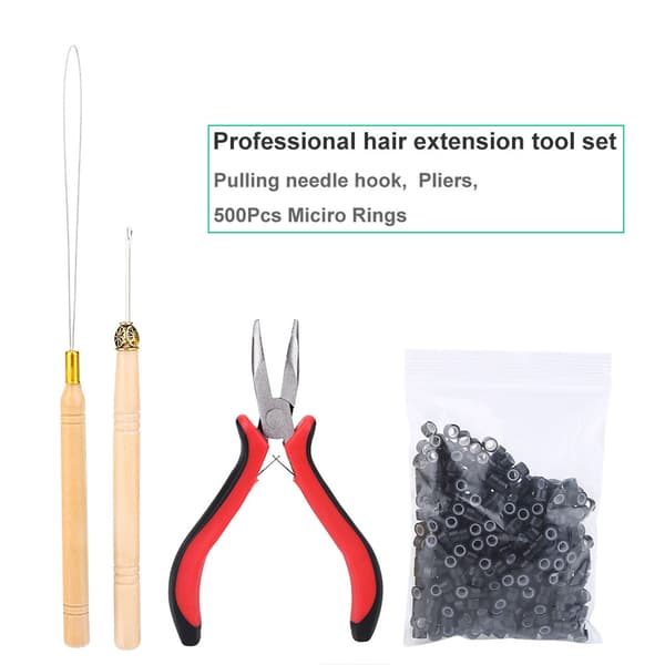Peruk Anslutningskit 500 Micro Rings Hårförlängningstillbehör Svart