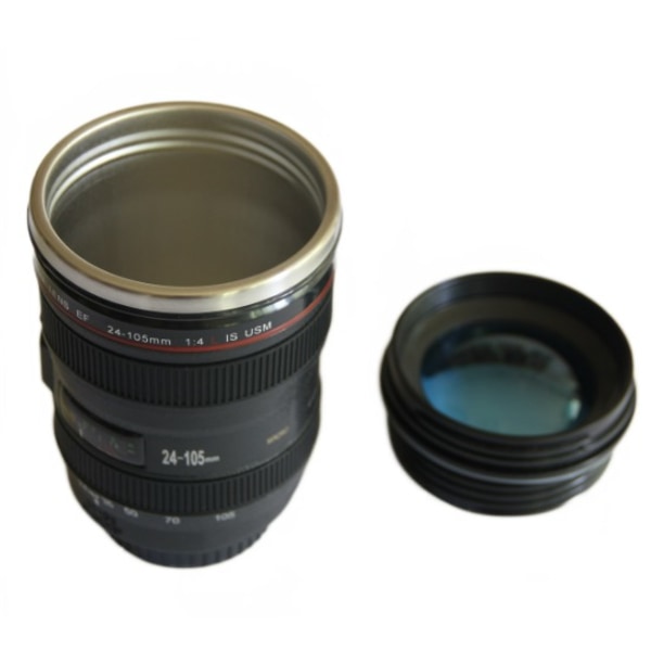 Creative Camera Lens Cup Vandkrus Sort rustfrit stål kaffekrus (sort 400 ml)