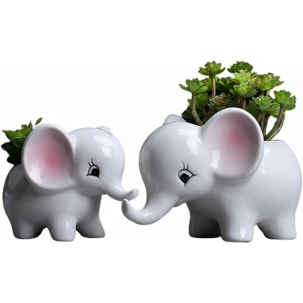 2 styk keramiske urtepotter saftige plantepotter, elefantdesign, mini keramiske urtepotter (planter medfølger ikke),
