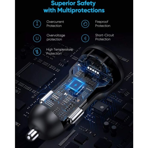 USB C -autolaturi, Quick Charge 3.0 & PD 36W 2-porttinen USB Type C -sikarilla toimiva laturi USB C -kaapelilla Samsung Galaxylle,