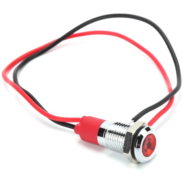 8 mm vanntett LED-indikatorlampe rød ledningskabel