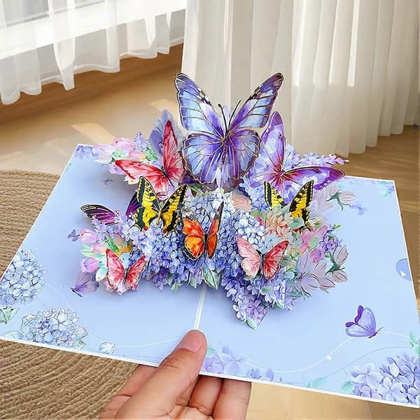 Vakker dag sommerfugler blomster 3D sprett-opp-kort intrikat 3D-design bursdagskort feriegave A