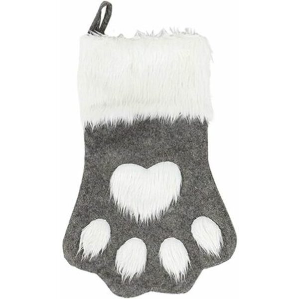 Cat Paw Dog julstrumpor, plysch hängstrumpor för semester och juldekorationer (stor/16,5 tum, vit-grå)