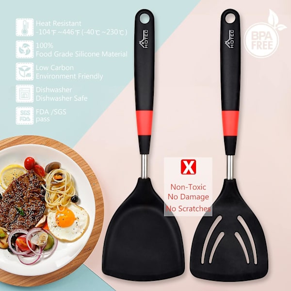 Silikonspatel,kökspaddlar Wok-spatel Värmebeständig Mjuk Gummi Non-stick Köksredskap Diskmaskin Säker, 37cm