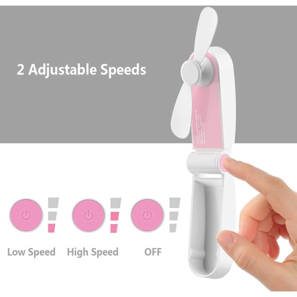 Minihopfällbar handhållen fläkt, bärbar bärbar uppladdningsbar handhållen fläkt med 2 hastighets justerbar USB kabel för resor, stift