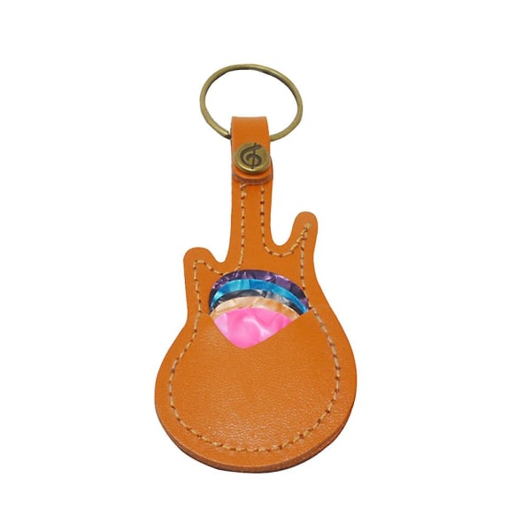 1 set Läderplockhållare Nyckelring Minigitarrform Case med gitarrplockar (grön) Khaki