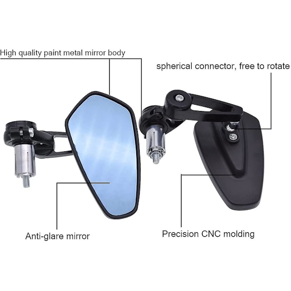 1 par 7/8&#39;&#39; 22 mm Universal motorcykel bakspejl, sidespejle aluminium bagende styrspejl, blåt glas