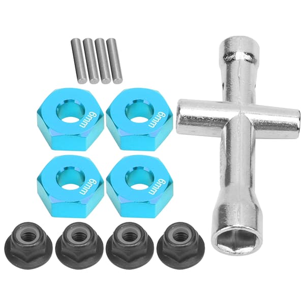 12 mm Hex Adapter 6 mm Tyk M4 Flange Låsemøtrikker Krydsnøgle Sæt til 1 10 RC Bil Blå
