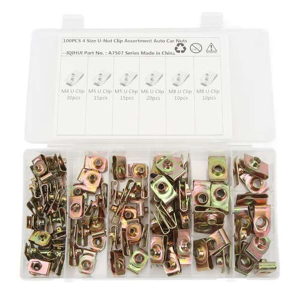 U-Mutter Kit 100 STK Rostfritt Stål Färgad Galvaniserad Insatsmutter Clip Mutter Set för Bil