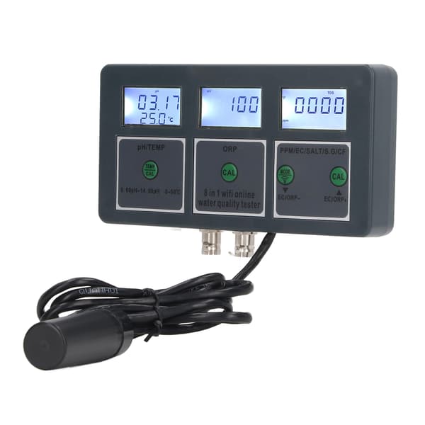 Multi Parameter Vannkvalitetstester S.G PH EC SALT ORP TDS CF TEMP 8 i 1 Oppladbar Online Overvåking for Akvarium UK Plug 230V