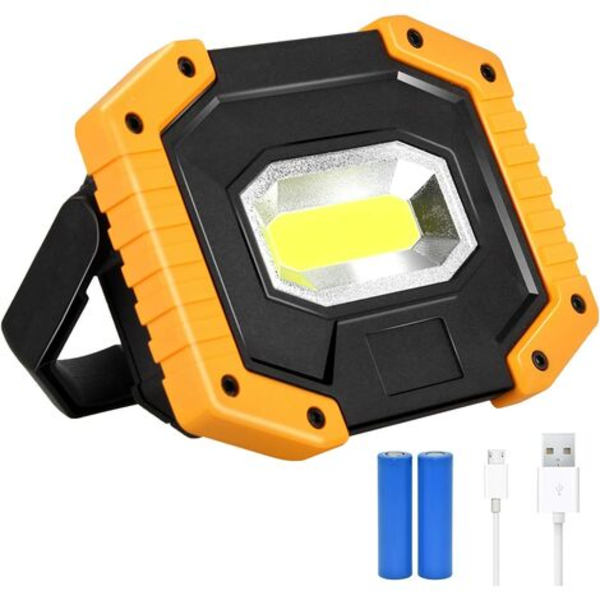 Genopladeligt LED Flood Light 30W 2000LM Byggeplads Arbejdslys med 2X 18650 batteri 3 Modes Bærbar Lanterne USB