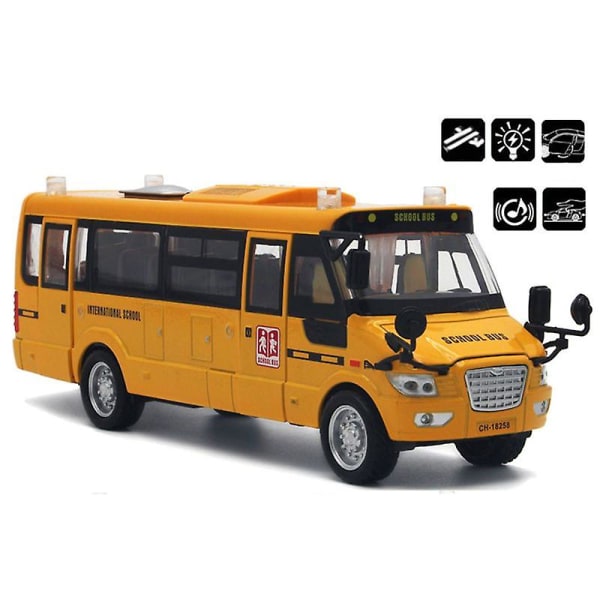 Skolbussleksak Formgjutna fordon Gul Stor legering Pull Back 9&#39;&#39; Lek buss med ljud och ljus för barn