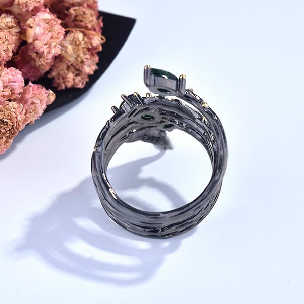 Fashion Leaf Feather Rhinestone Faux Gem Kvinder Finger Ring Party Banket smykker Green US 10