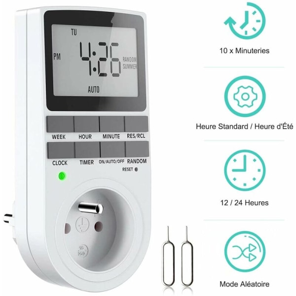 Digital programmerbar stikkontakt, ugentlig digital timer med LCD-skærm, 12H/24H/7Days Power Outlet Timer, Energibesparelse for