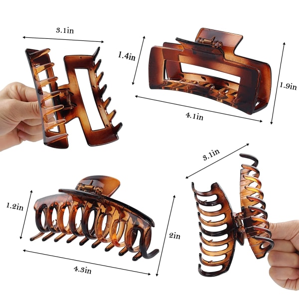 Spännspänne 8-pack 4,3 Ihch rektangulära hårspänne, bred spänne, för damer