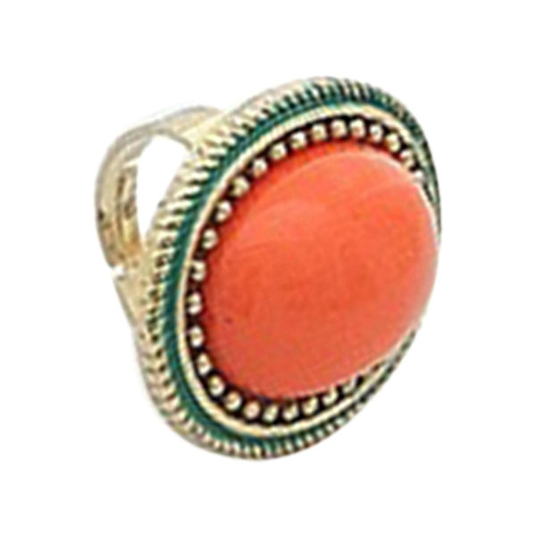 Ring Justerbar Stor Oval Inlagd Legering Natural Gem Stone Ring För Dating Orange
