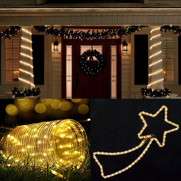 100 utomhus LED Solar String Lights > 10m med timer och 8 lägen > 100 st Varmvita LED > Pluggbar utomhusfjärrkontroll Co