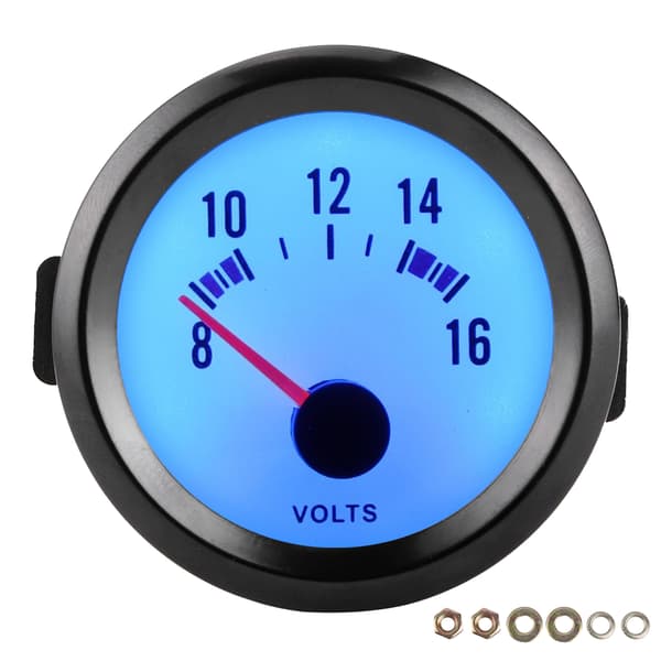 2-tums Spänningsmätare med Visare 8‑16V Mätintervall Hög Noggrannhet Blå LED Voltmeter Universal