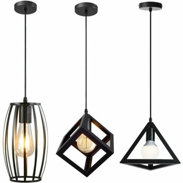 Lysekrone pendel industrielt geometrisk design metal lampeskærm 3 lampe E27 til køkken stue spisestue bedro