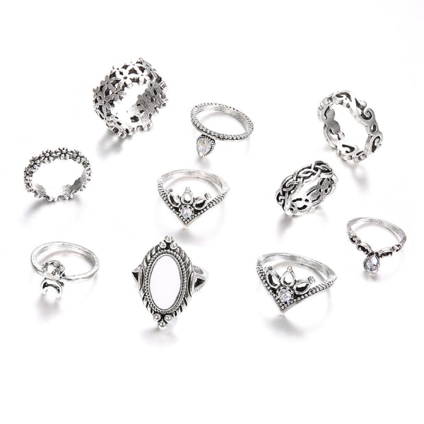 10 st Knuckle Rings Moon Hollow Out Bohemian Stapelbara Ringar Smycken Tillbehör