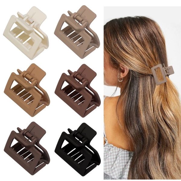 Kvinders mellemstore hårspænder, matte små rektangulære hårspænder til fint/mellem tykt hår, skridsikre hårspænder (varm farve)