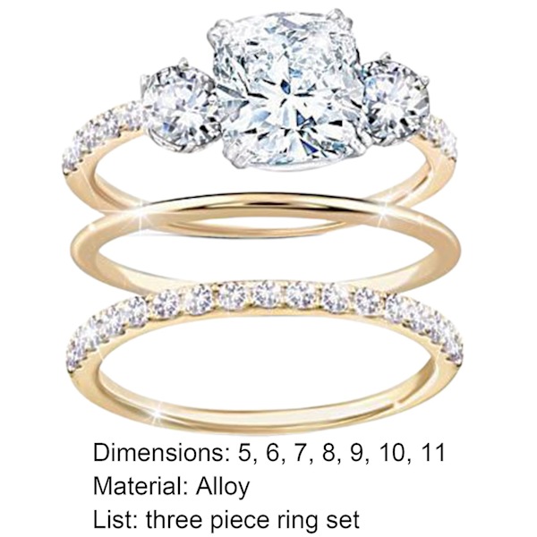 3st/ set Ring Rhinestone Inlay Slitbeständig Legering Kvinnor Finger Band För Bröllop US 10