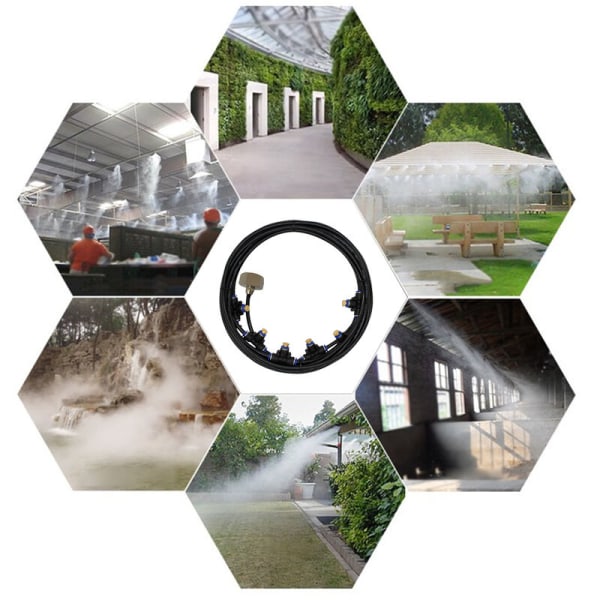 Kylspraysystem set, trädgårdskylning lågtryck, 12m 16 huvuden (svart)