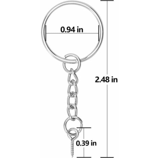 100 kpl Kierrettävät avaimenperäsarja Hopeat Avaimenperät Avaimenperät ketjuhalkaistuilla korujen ruuvisilmäpinnoilla