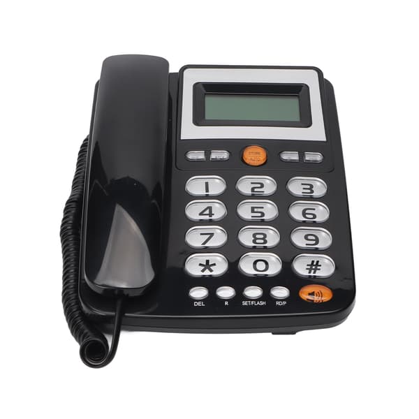 Fastnettelefon med store knapper, håndfri opkald, LCD, justerbar lysstyrke, one-touch hurtigopkald, fastnettelefon, sort
