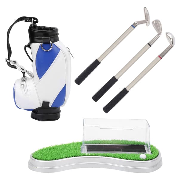 Mini Skrivbords Golfbag Pennställ med Golfpennor Visitkortshållare Bas Souvenir Present Set
