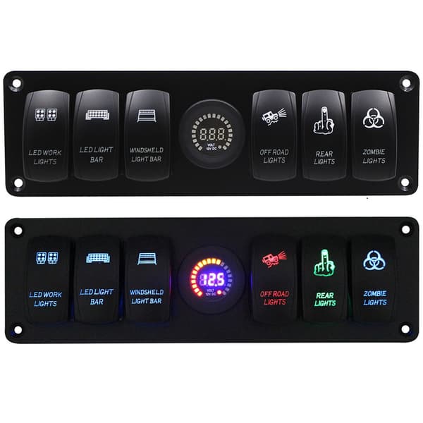 6 Gang Rocker Switch Panel Farverig LED Voltmeter til RV Bil Marine Båd