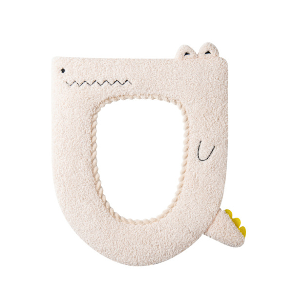 Toalettsits, cover för vintertjock plysch toalettstol, tecknad sammet varm cover (off-white),