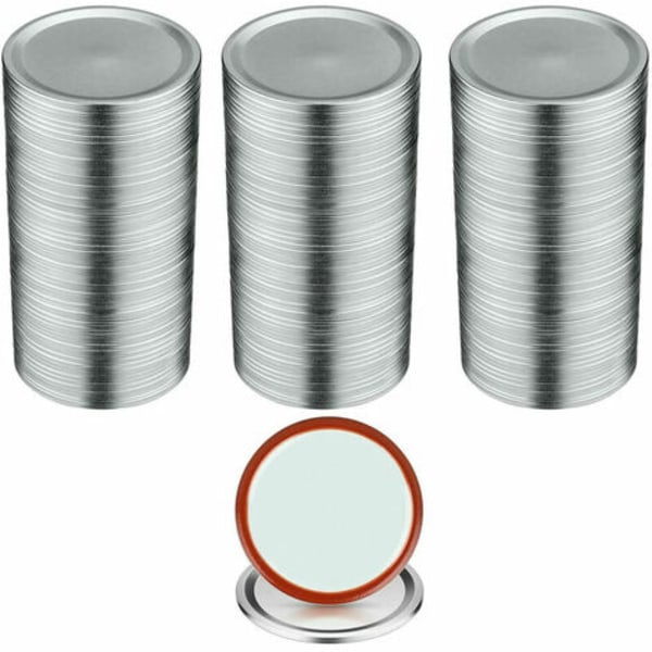 100 STK konserveringslåg Almindelig mund inderlåg 70 mm Metal Lækagesikker Mason Jar Låg med Lækagesikker, Model: Sølv 100 stk.
