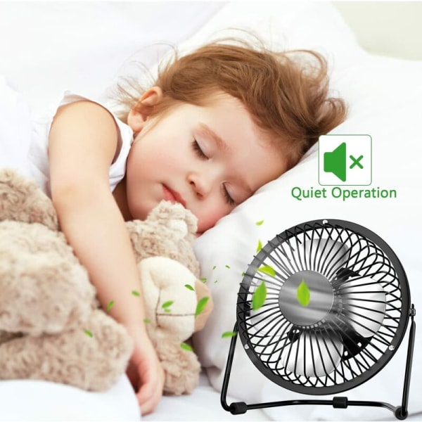 Mini USB blæser, 360 graders rotation, 4 tommer bærbar, stille skrivebordsventilator til kontor, klapvogn, hjem, kontor, camping, rejser -